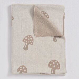 Mushroom Print Baby Blanket 36x36 Cotton Woodland Nursery Cottagecore